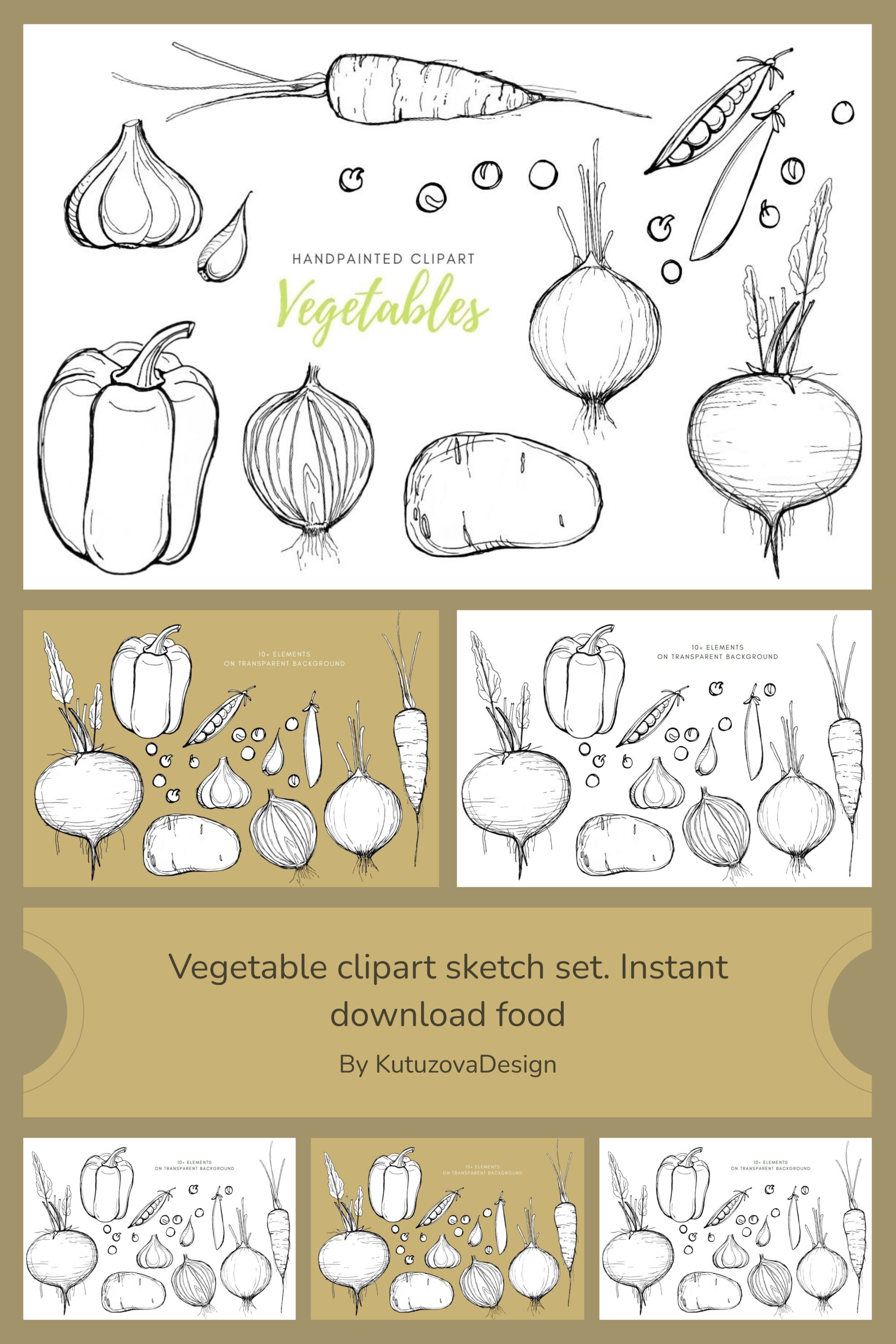 Vegetable clipart sketch set. instant download food of pinterest.
