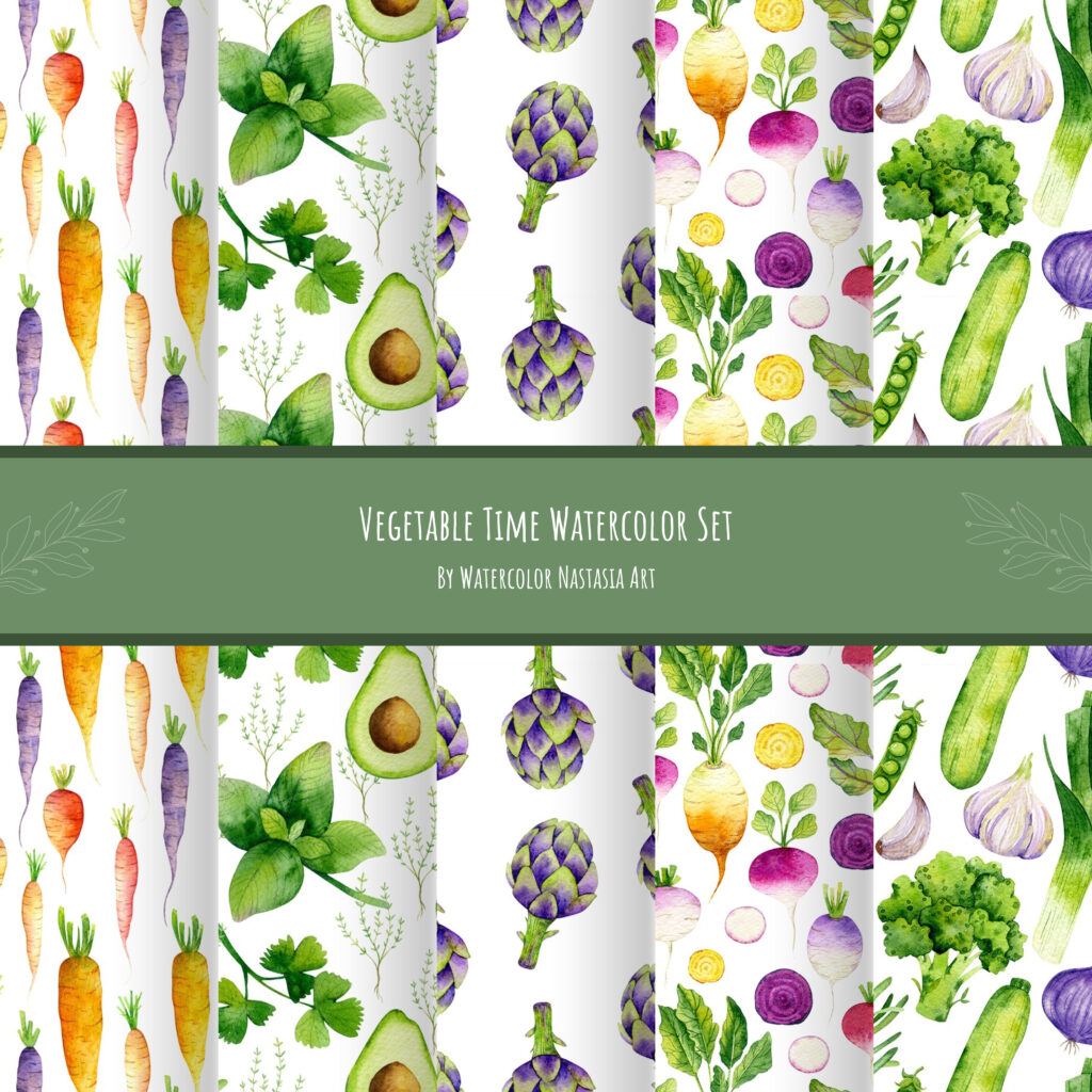 Watercolor Vegetables & Fruits 43 Elements – MasterBundles