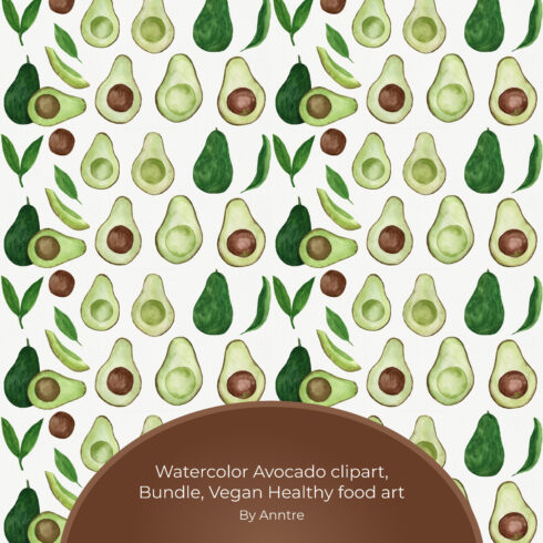 Prints of watercolor avocado clipart bundle vegan healthy food.