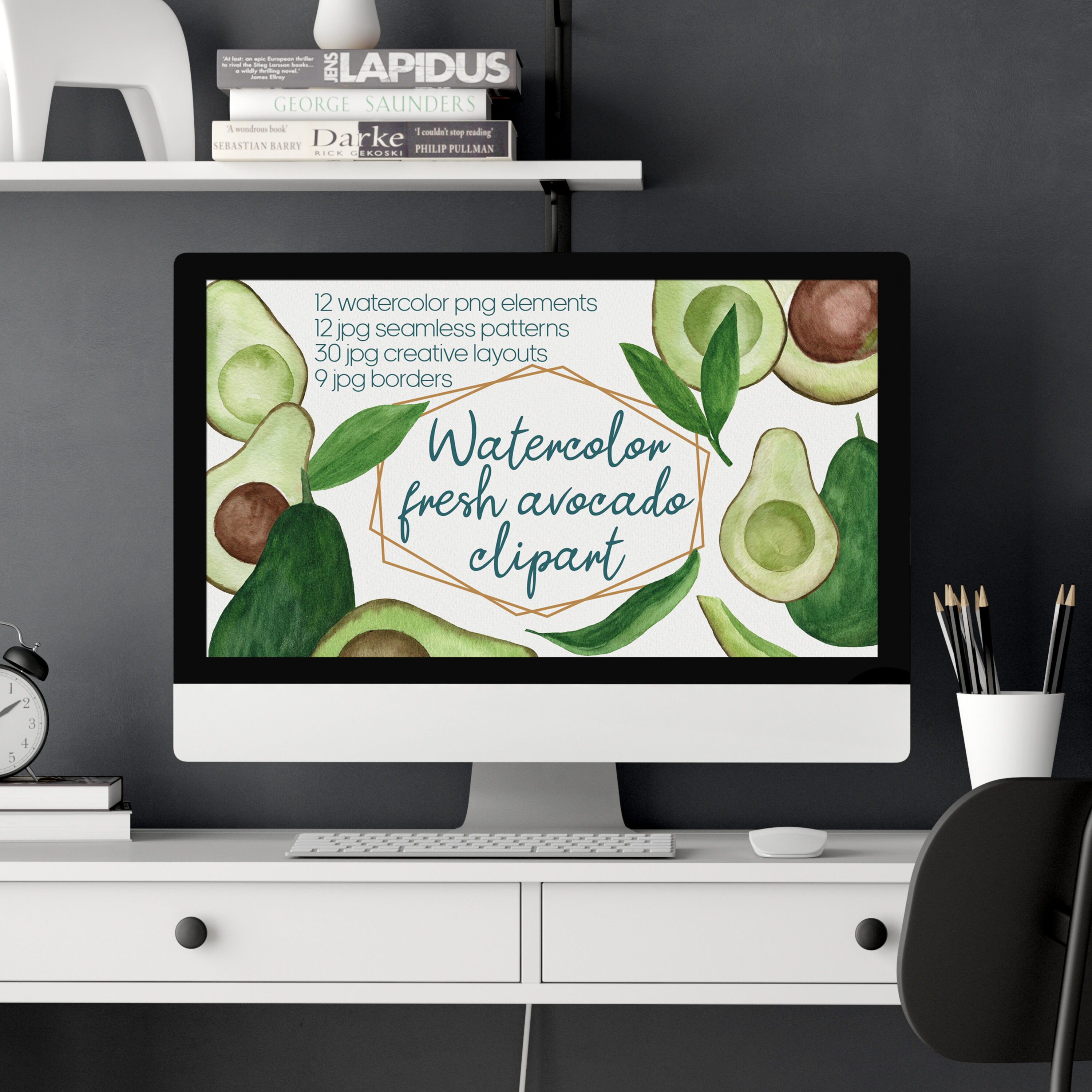 Preview watercolor avocado clipart bundle vegan healthy food art.