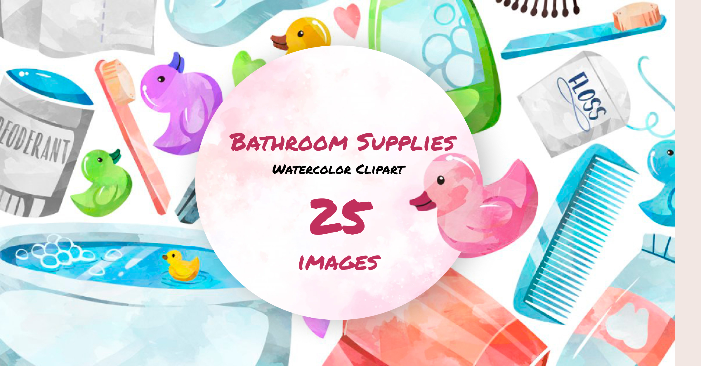 Watercolor Bathroom Supplies Clipart