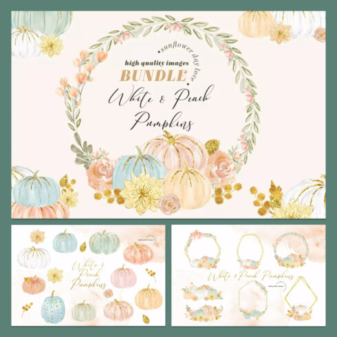 Prints of white peach pumpkin bundle clipart.