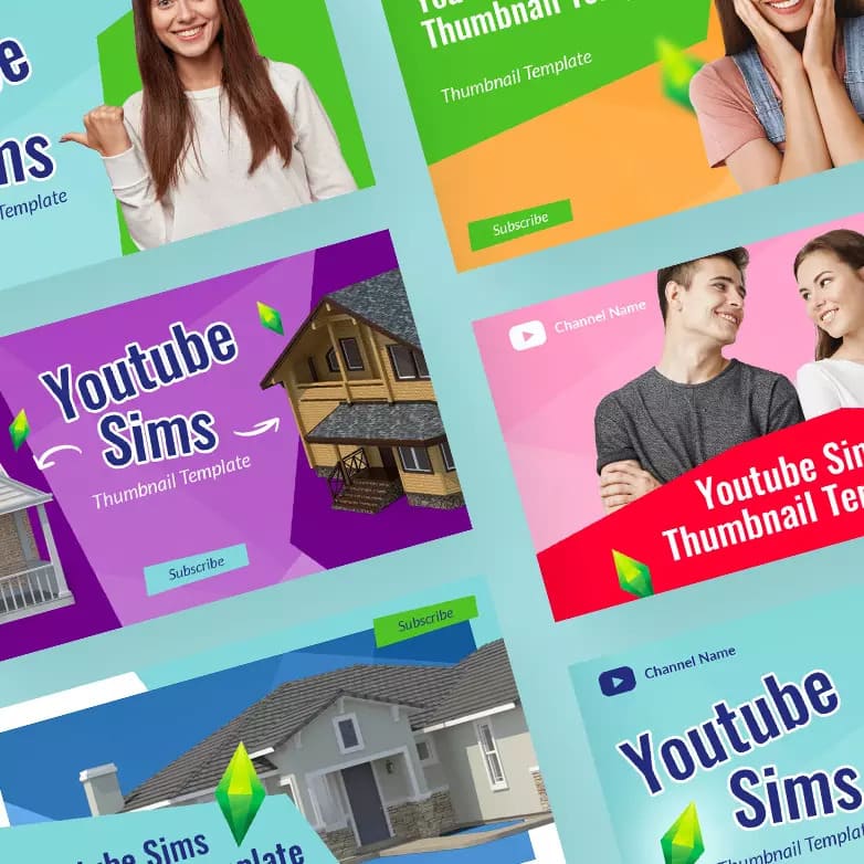 Youtube Sims Thumbnail Template Preview image.