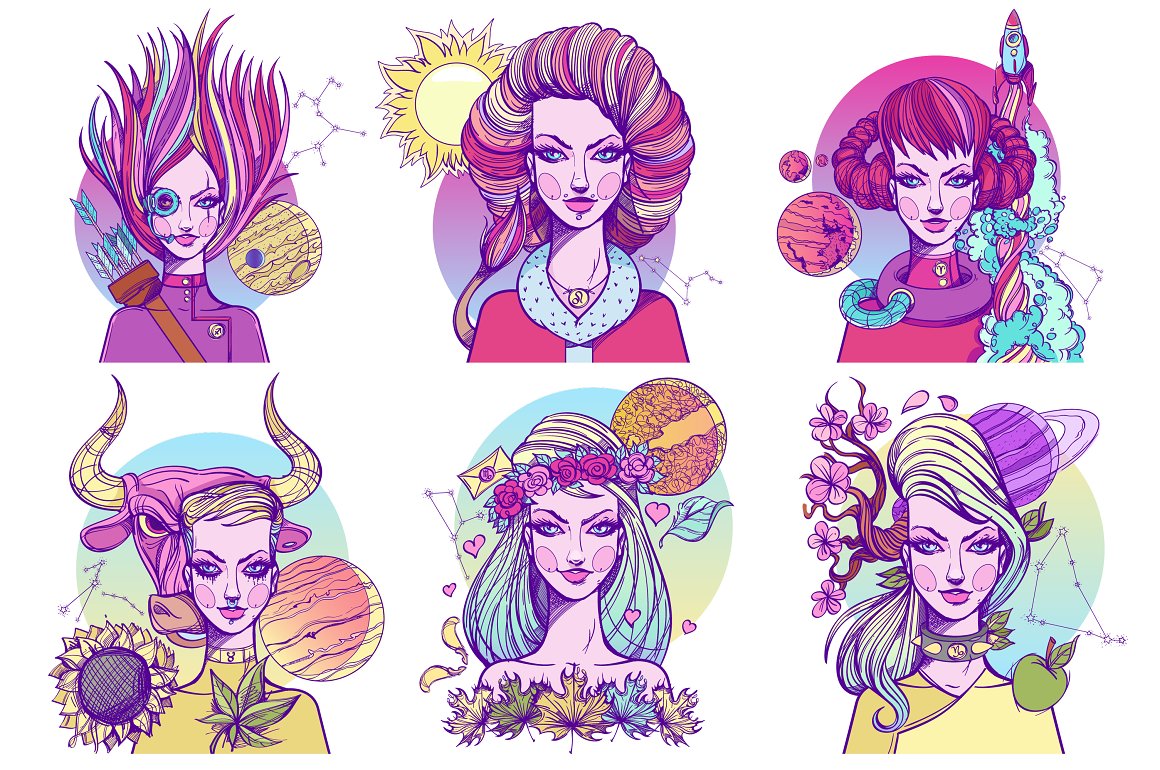 Images of girls to the theme of the zodiac sign.