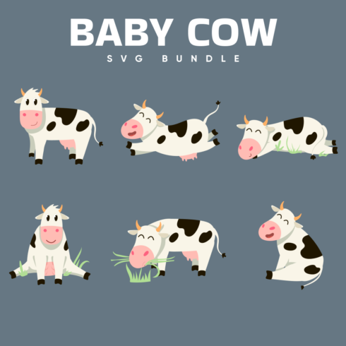 Baby cow SVG Bundle on the grey background.