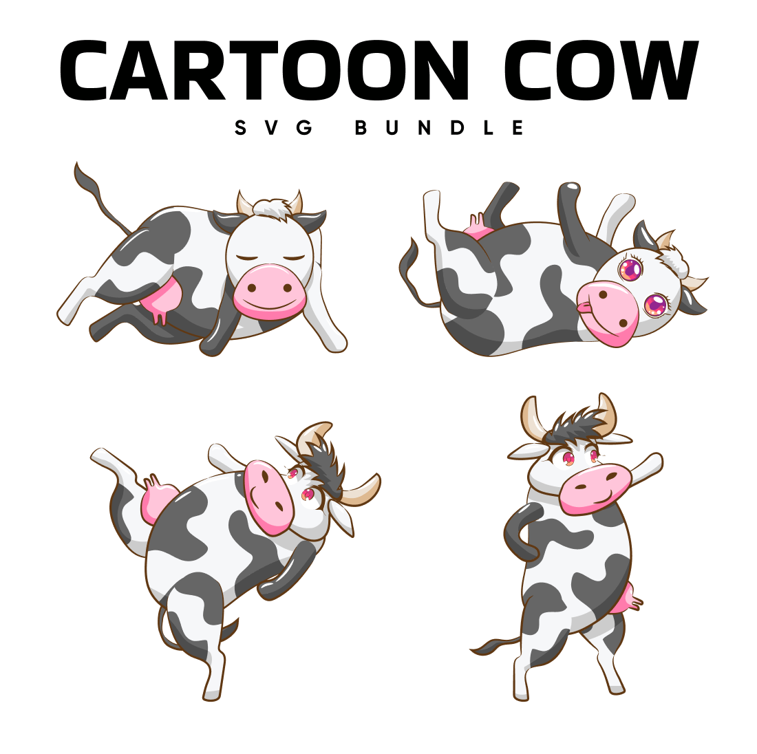 Cartoon cow svg bundle.