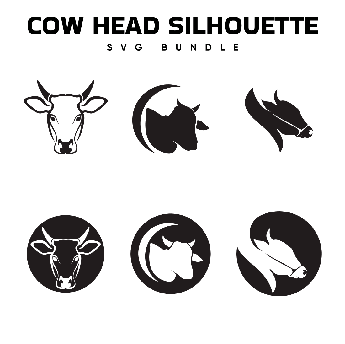 Collection of cow head silhouettes on a white background.