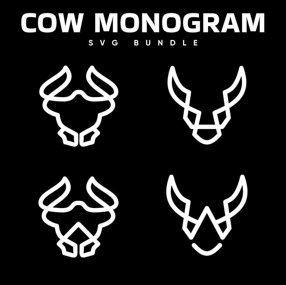 Black and white photo of a cow monogram logo.