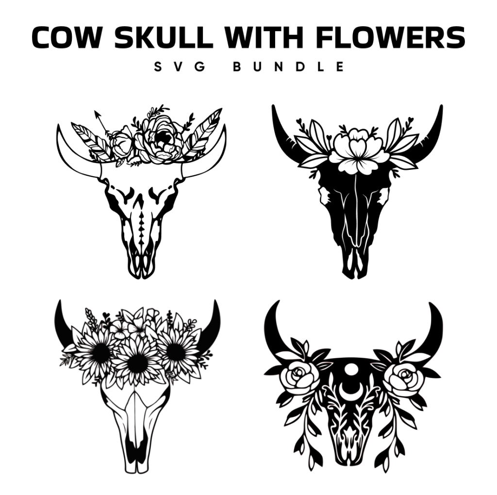 Cow Skull with Flowers SVG Free – MasterBundles