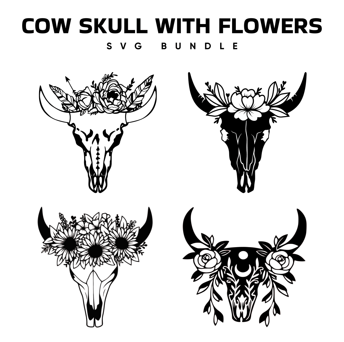 Cow Skull with Flowers SVG Free.