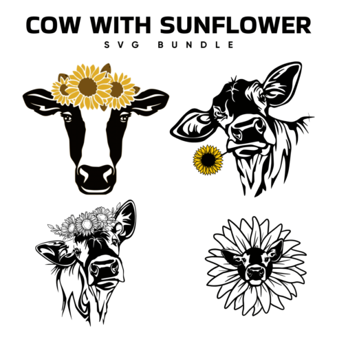 Cow with sunflowers on its head.