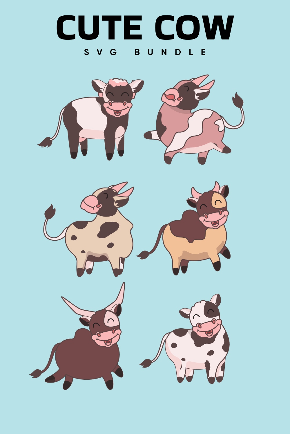 Image of adult cows with big horns living happily.
