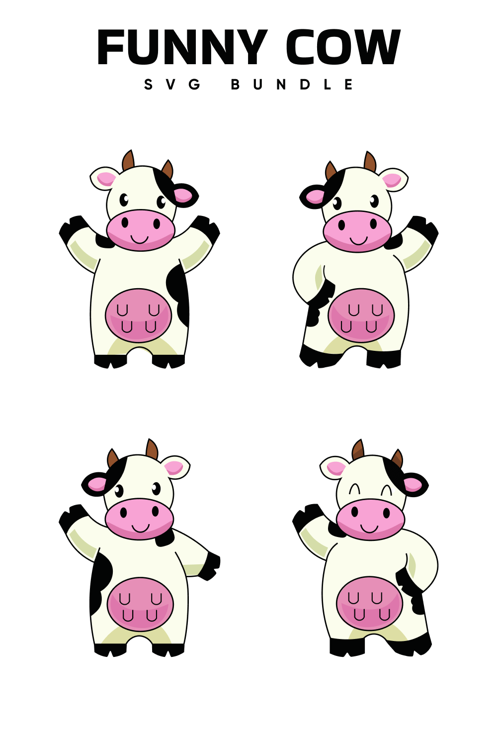 Picture of a cow with four different expressions.