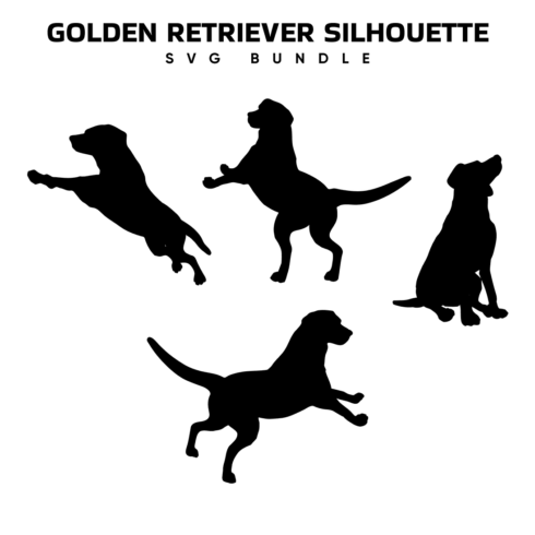 Set of four silhouettes of a dog.