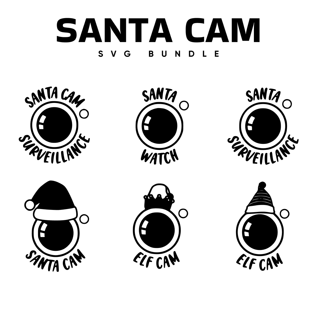Santa's camera is decorated with Christmas symbols.