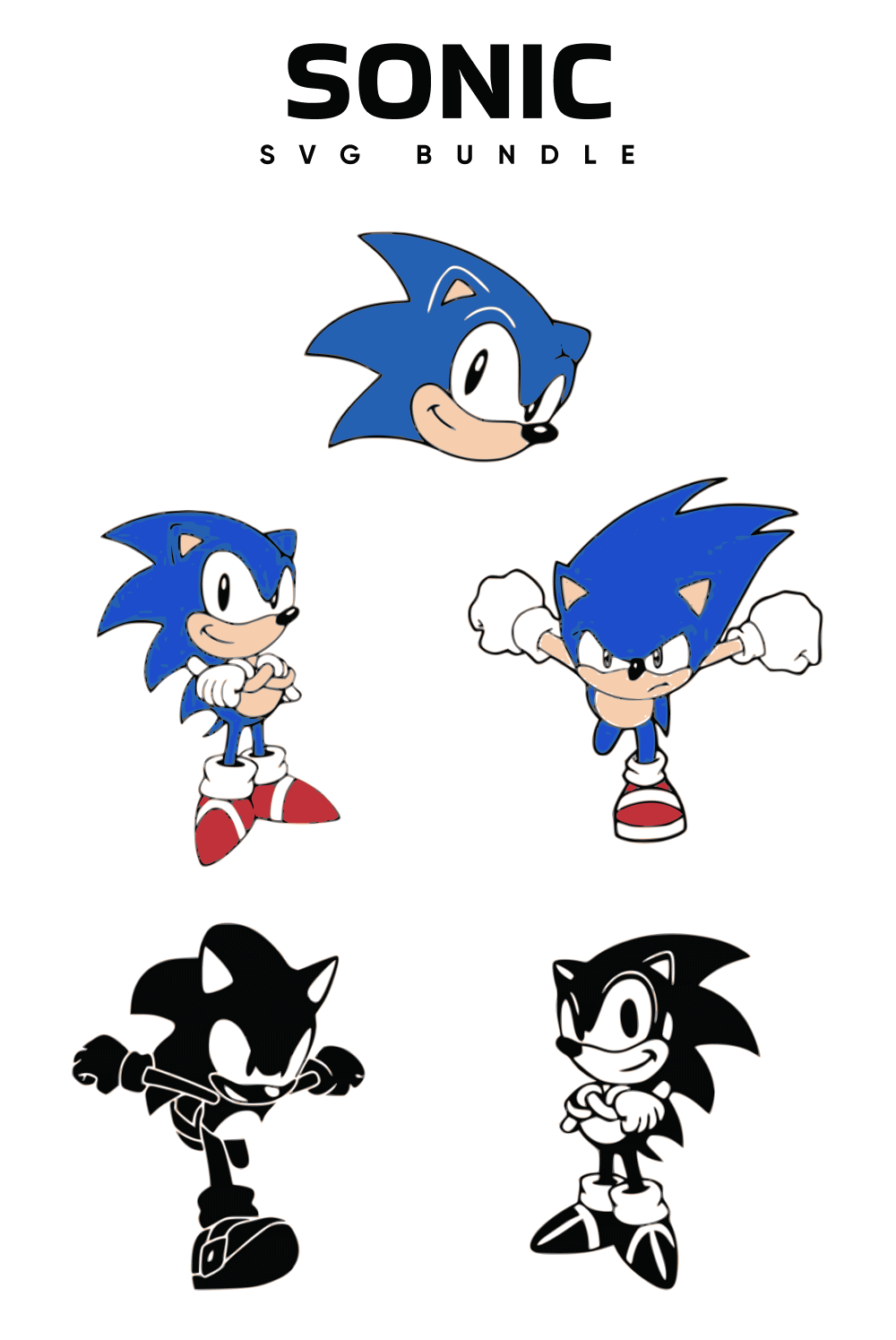 Sonic in color and black and white.