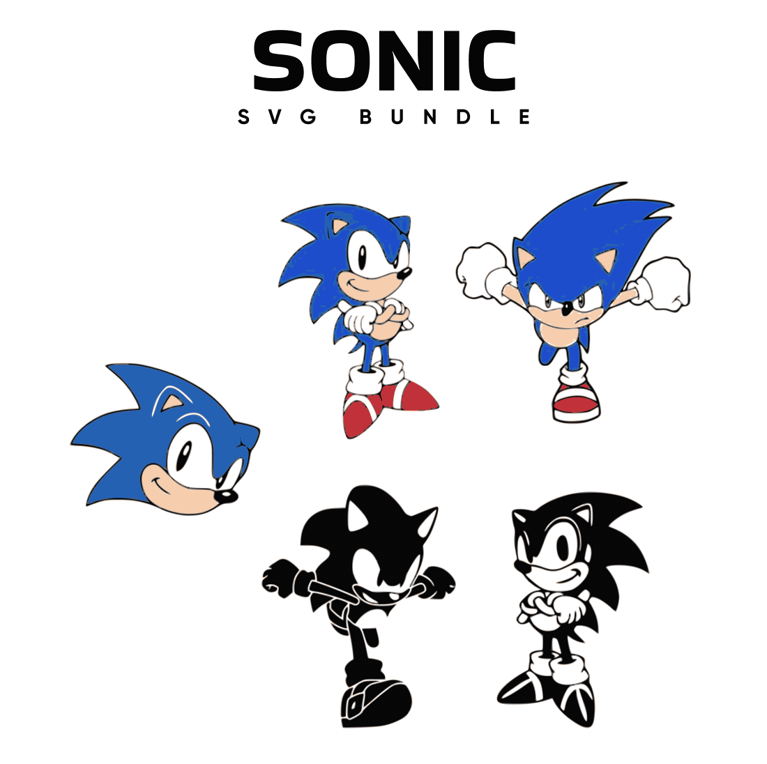 Only the face of Sonic and the entire silhouette is depicted on a white background.