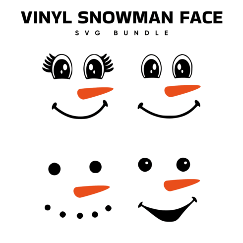 Image of faces of snowmen with big eyes on a white background.