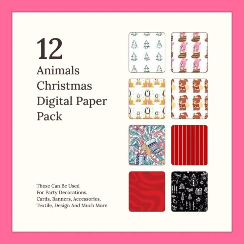 12 animals Christmas paper pack can be used for party decorations.
