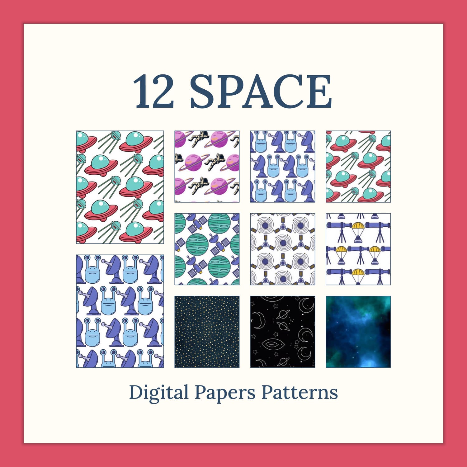 12 space papers patterns on the white background.