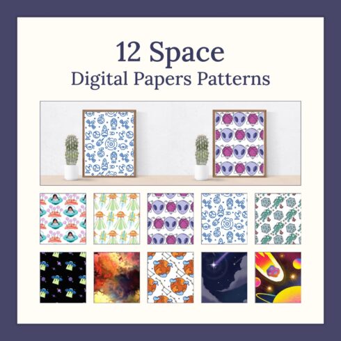 12 Space Digital Papers Patterns, KDP.