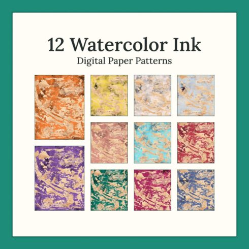 12 Watercolor Ink Digital Paper Patterns.