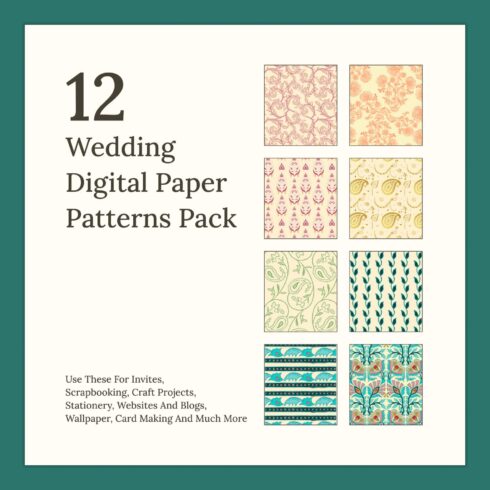 12 Wedding Digital Paper Patterns Pack.