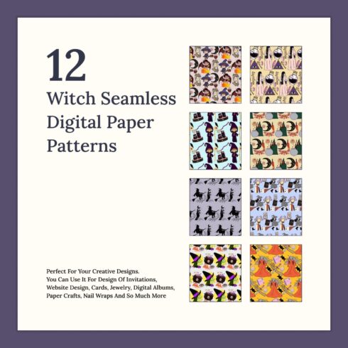 12 Witch Seamless Digital Paper Patterns for website design.