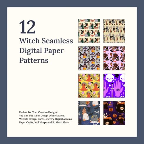 12 Witch Seamless Digital Paper Patterns Perfect for Creative Designs.