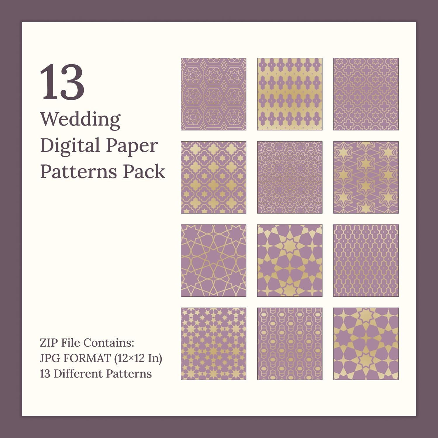 13 Purple Wedding Digital Paper Patterns Pack.