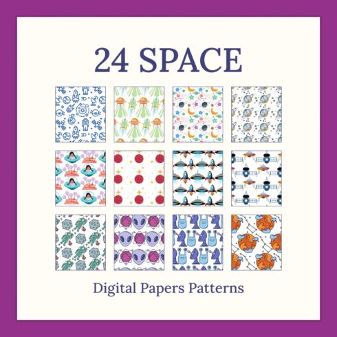 24 Space Digital Papers Patterns, KDP.