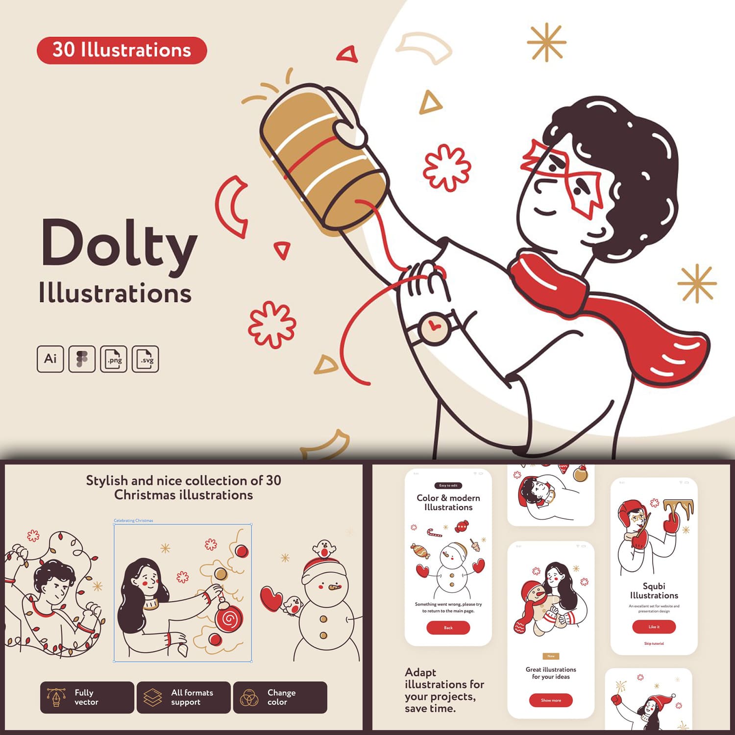 Dolty christmas illustrations, first picture 1500x1500.