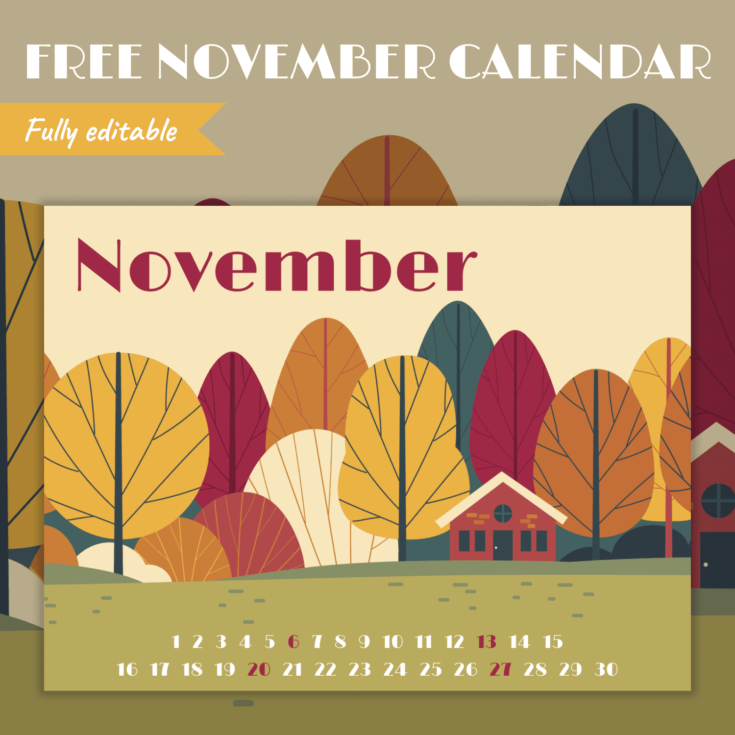 Title slide of the free calendar for November.