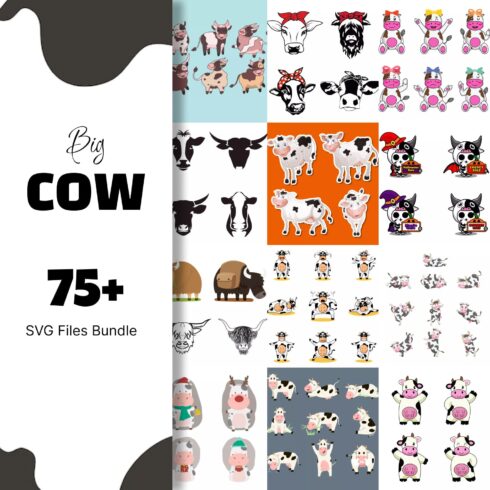 Bunch of cow stickers on a white background.