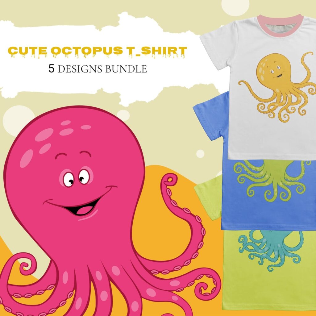 Black & White Оctopus Tshirt Design Images Bundle MasterBundles