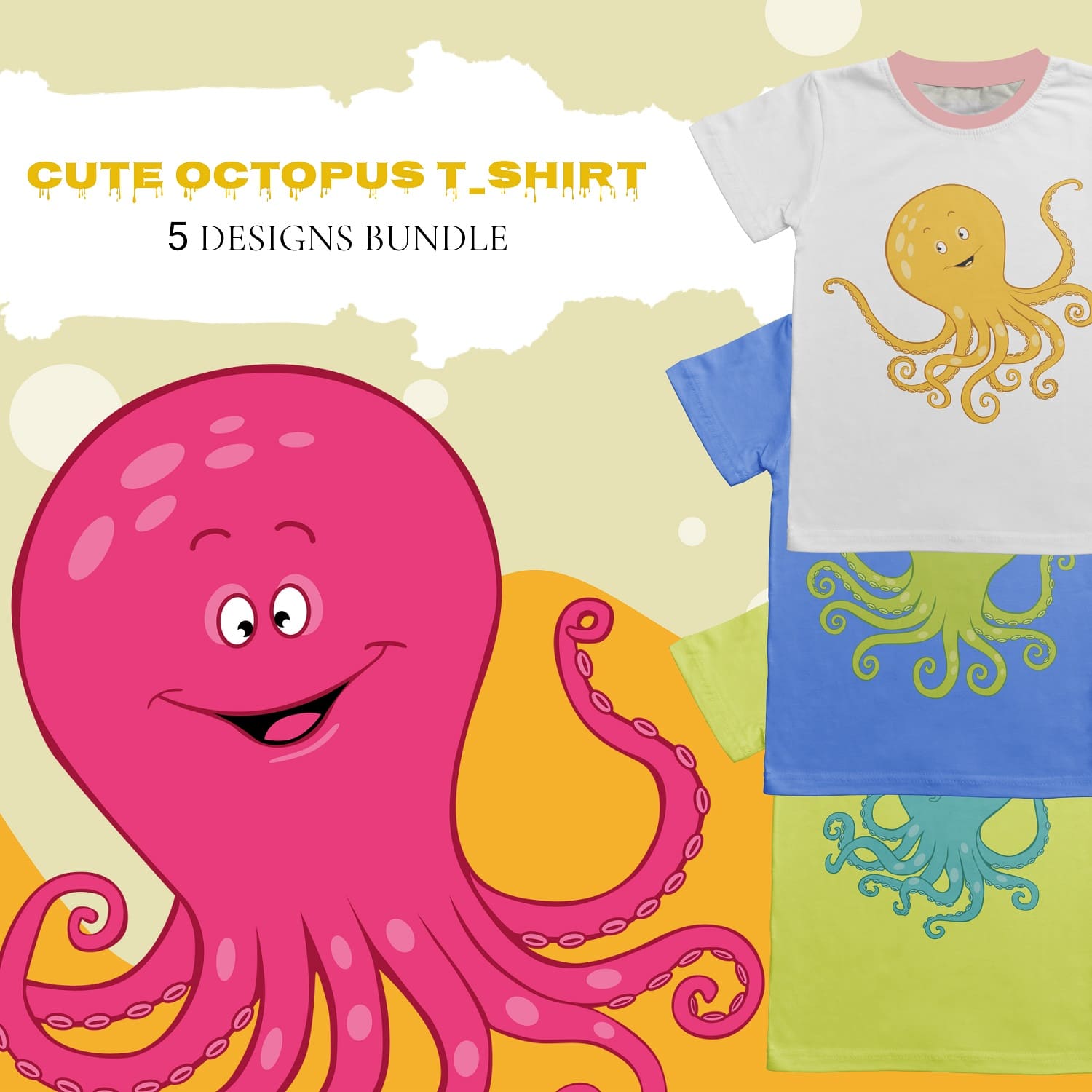 T-shirt design with cute octopus.