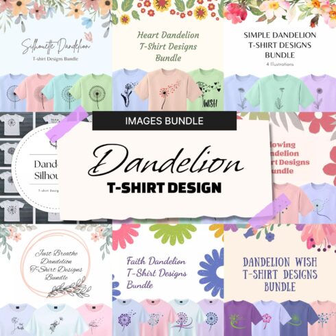 Dandelion t-shirt design images bundle, first picture 1500x1500.
