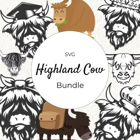 The highland cow bundle is shown in black and white.