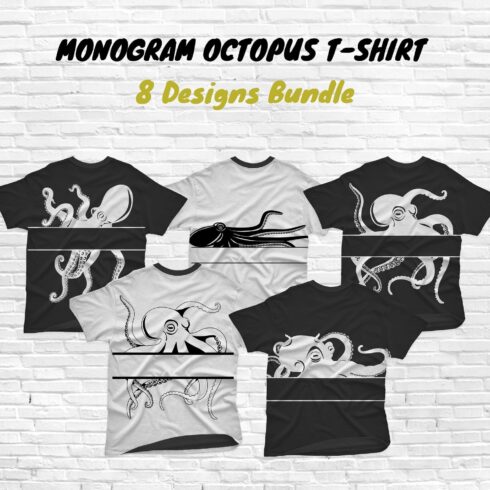 Monogram Octopus t-shirt design set.