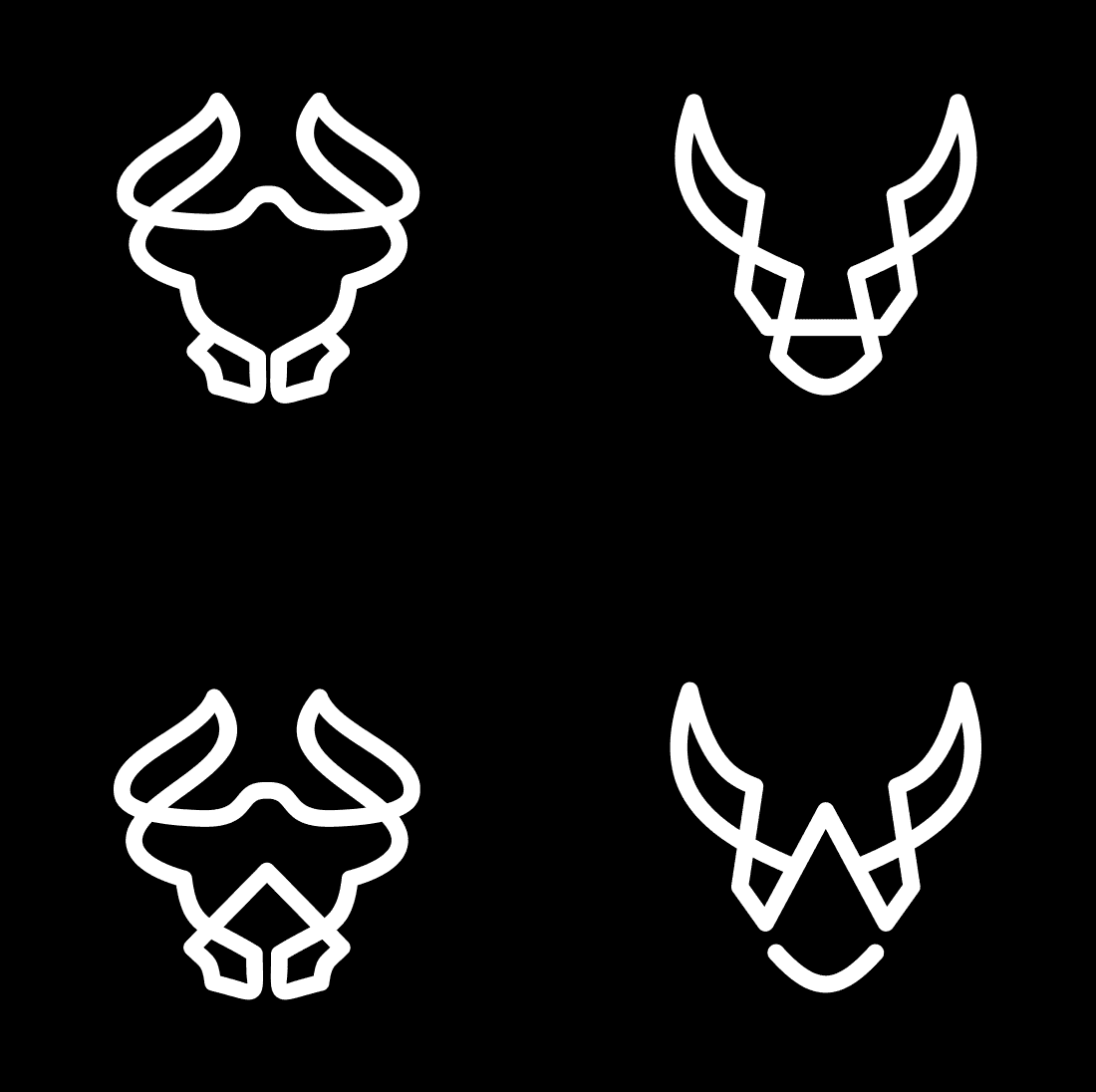 Set of four white logos on a black background.