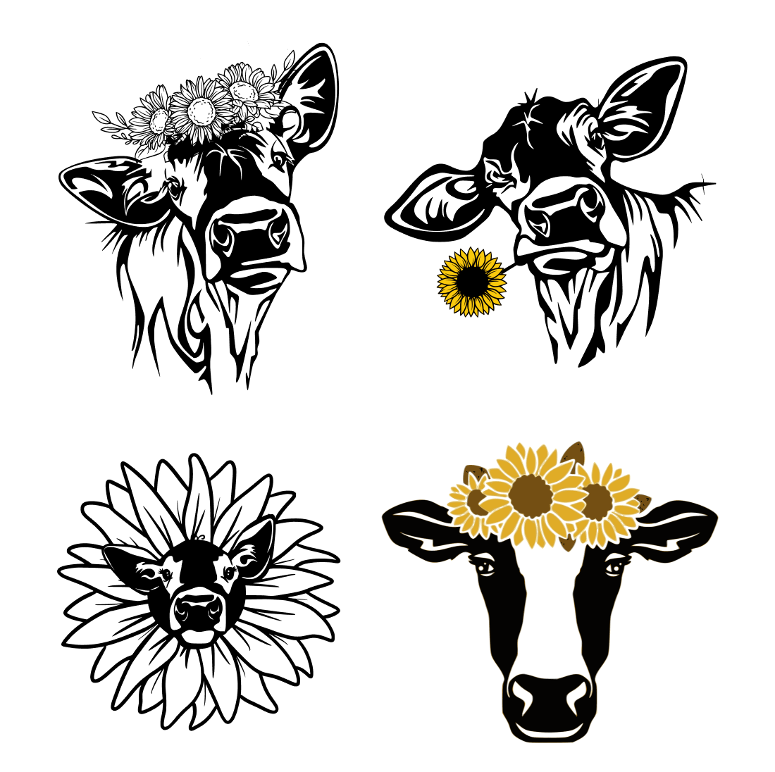 Cow with a flower in its mouth.