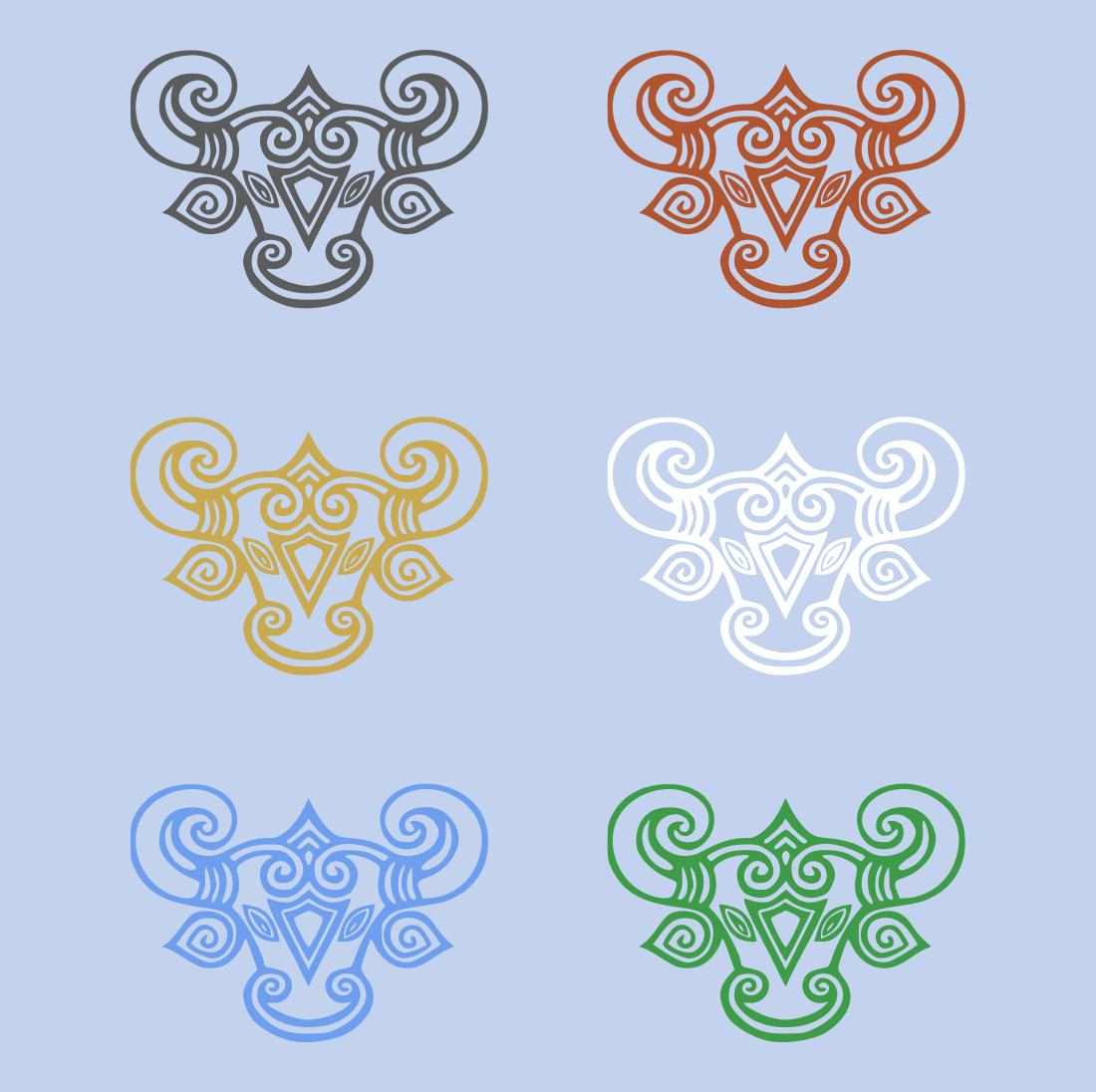 Set of four different colored symbols.