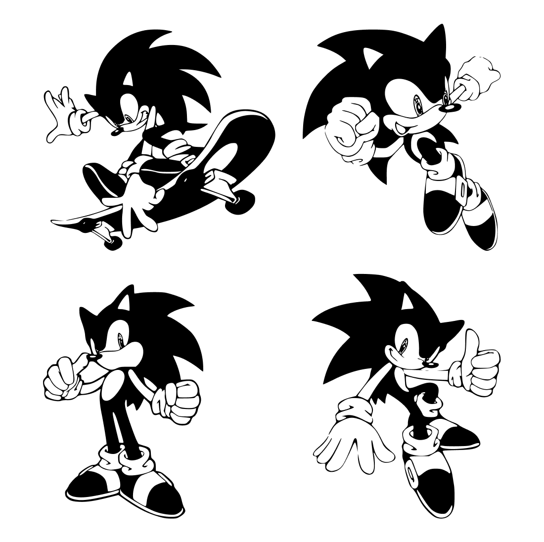 Black and white Sonic is actively having fun.
