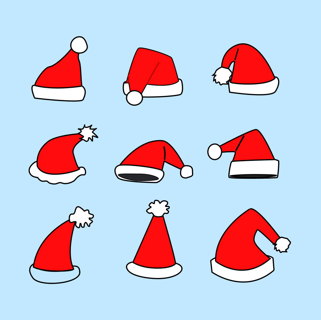 Red Santa hats with a white balambon.