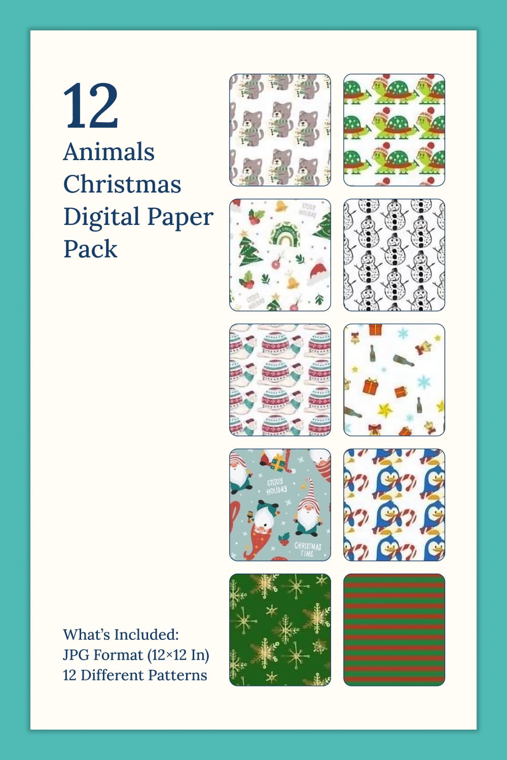 Christmas patterns with trees, Christmas gnomes, penguins and more.
