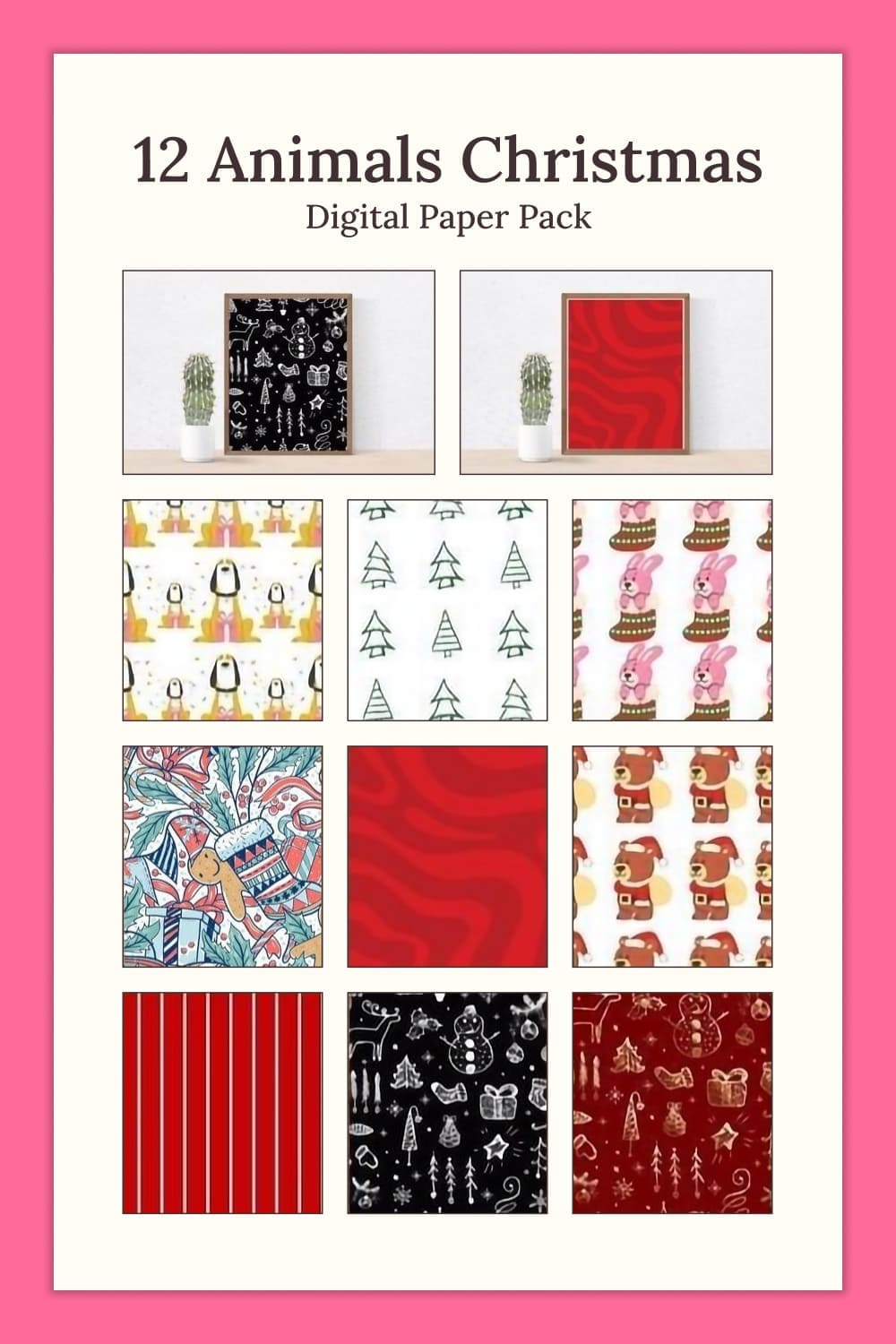 12 colorful patterns with the image of Christmas animals that can be used for accessories.