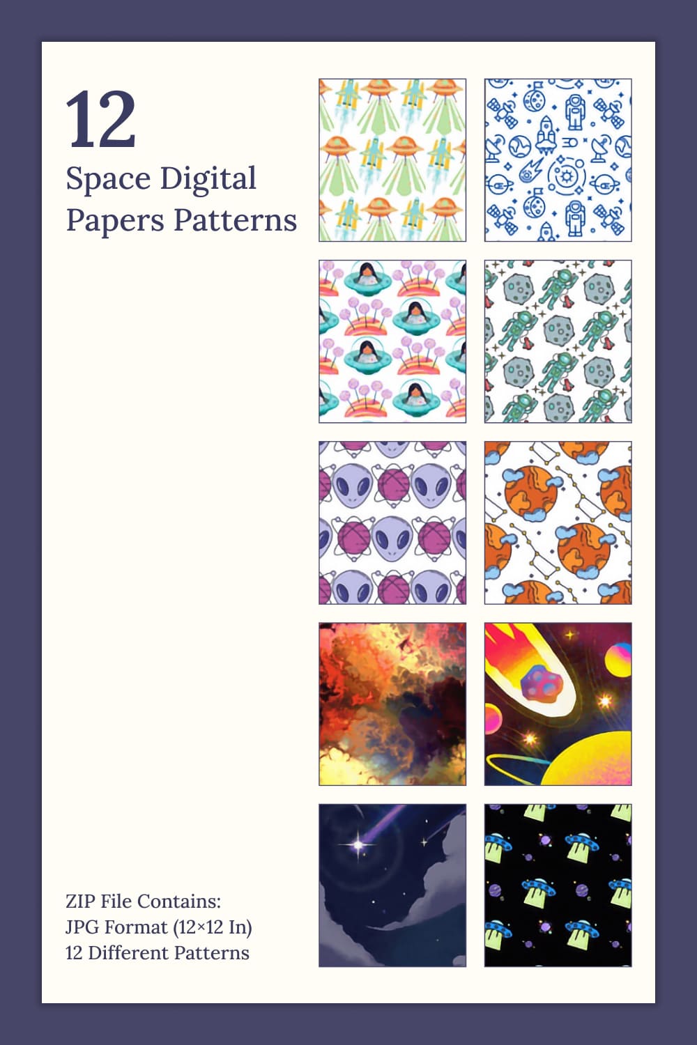 Colorful images of space on paper patterns.