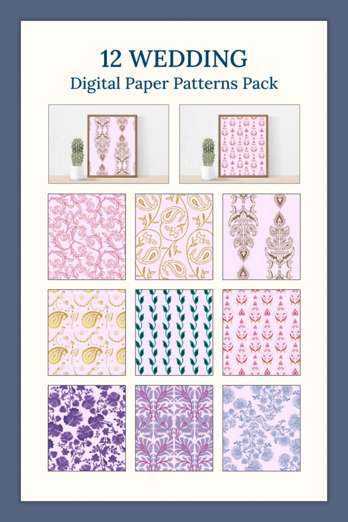 12 Wedding Digital Paper Patterns – MasterBundles