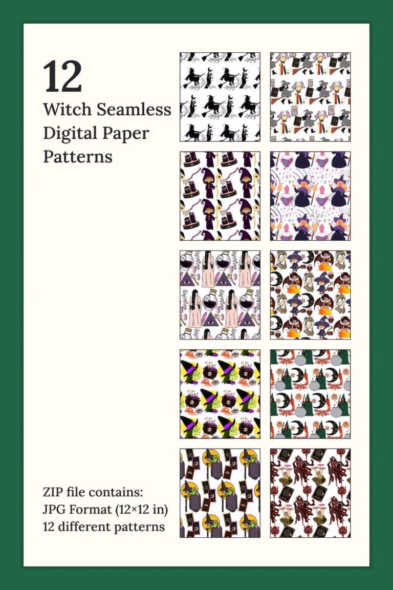 12 Seamless Witch Digital Paper Patterns – MasterBundles