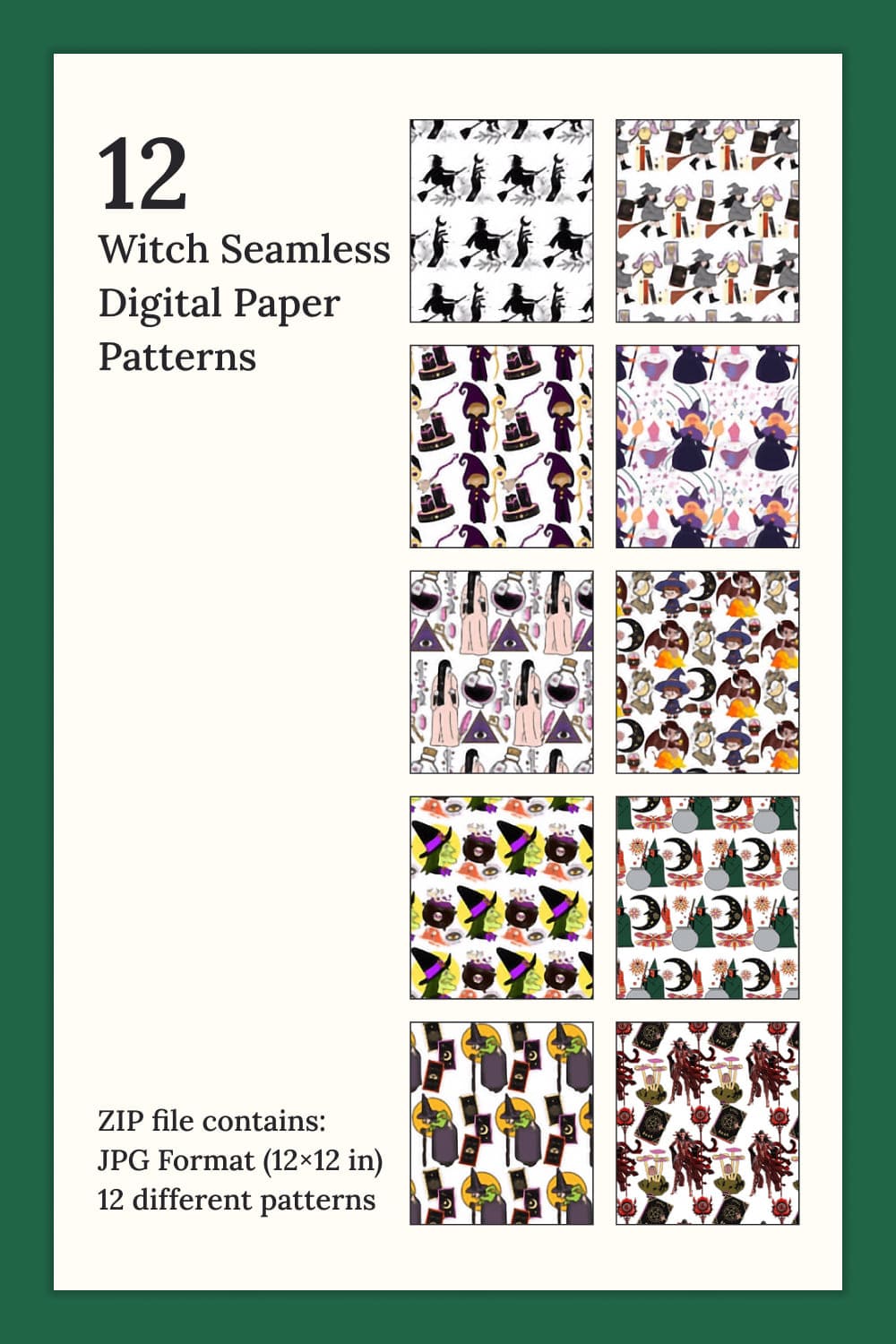 12 different patterns of witches.